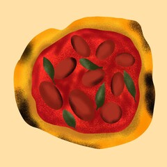 Italian Pizza Illustration with Tomato and Basil