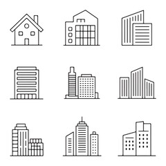 set of buildings icons