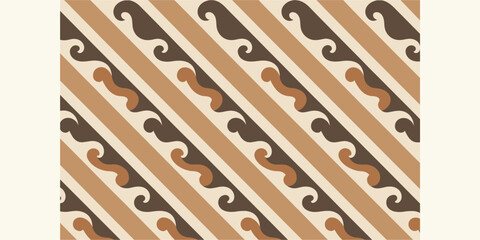 Flat minimalist seamless pattern inspired by Indonesian Batik Parang motif. Digital vector illustration in earthy muted colors