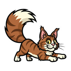 Playful Kitten: A charming cartoon kitten with a striped pattern, captivating with its adorable stance and a mischievous glint in its eyes. A playful illustration of feline joy.