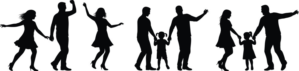 Silhouette, dancing, people, children, adults, joyful, movement, celebration, group, party, fun, happiness, energy, motion, togetherness, performance, festival, crowd