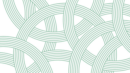 Abstract geometric background of green curved stripes arranged in a seamless interlaced pattern. Clean and modern template for wallpaper, digital art, and decorative design.
