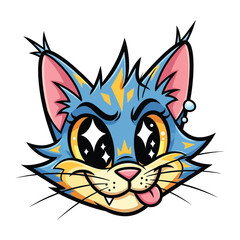 Whimsical Cartoon Cat Portrait: A captivating cartoon cat portrait with expressive features, and a playful tongue. This image is perfect for conveying fun and personality.