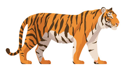 Obraz premium A stylized illustration of a Bengal tiger in profile view, facing right. The tiger is depicted in a side profile, showcasing its characteristic orange fur with black stripes