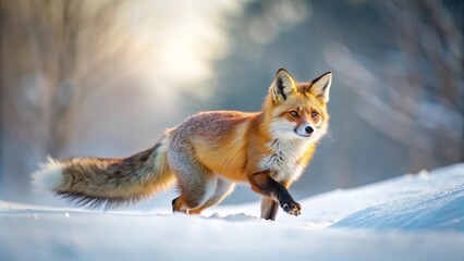 Red Fox Trotting Through a Winter Wonderland, Illuminated by the Golden Hour Sun