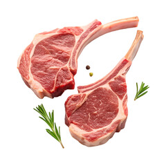 Two Raw Lamb Chops with Rosemary and Peppercorns Isolated raw meat