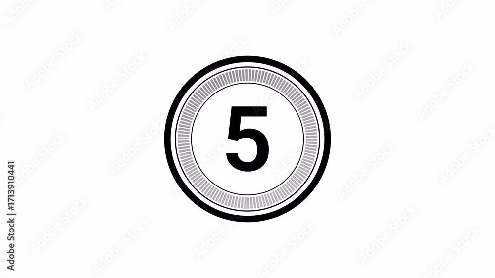 Poster circle countdown timer one minute animation from 5 to 0 second animation on witebackground with alph