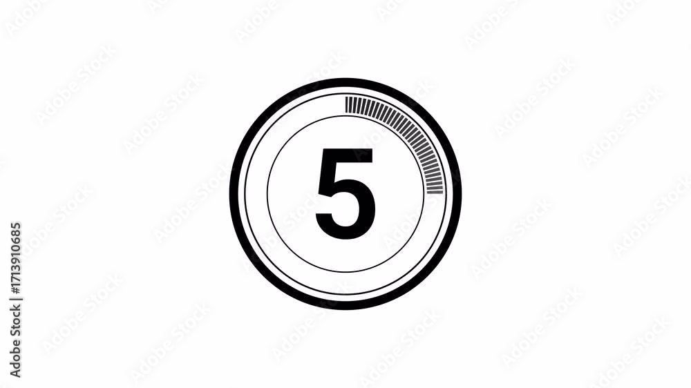 Poster 5 second countdown with circle animation, 5 to 1 animation countdown isolate on a white background.