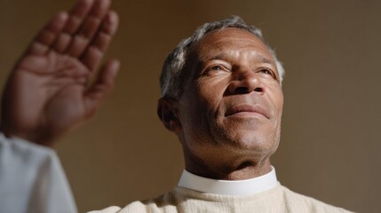 Serene Elderly African American man gazing heavenward, embodying reflective grace, resonating with World Day for Cultural Diversity and soulful introspection