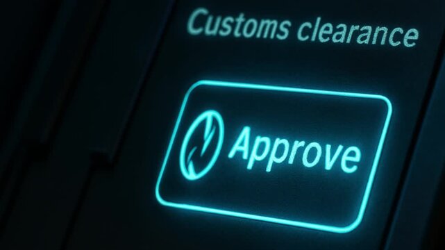 import rate concept. Finger pressing "Approve" button for customs clearance process.