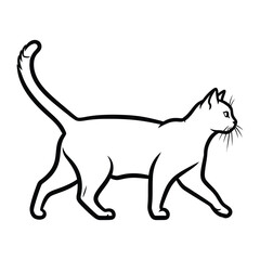 Outline of a Strolling Feline: A minimalist black and white illustration showcases a graceful cat in motion, its silhouette exuding elegance.