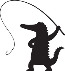 Obraz premium Alligator Crocodile fishing on a boat silhouette