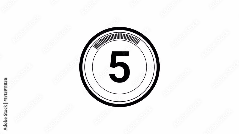 Aufkleber 5 seconds animation from 5 to 1, 05 second countdown timer animation with number text from 5 to 1. t