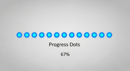 User interface loading bar with luminous blue dots showing progress at 67 percent