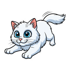 Playful Feline: A charming animated white cat with big blue eyes leaps with a joyful bounce. Perfect for adding a touch of happiness to any project.