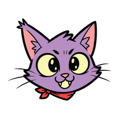 Cheerful Cat Cartoon: An adorably illustrated cartoon cat with vibrant colors and a playful expression. Its smiling face, oversized eyes, and dapper neckerchief exude joy and silliness.