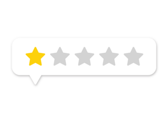 1 star rating PNG with transparent background, customer review feedback icon showing bad experience and poor product service