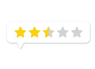 2.5 star rating PNG with transparent background, customer feedback icon showing mixed review score for services and products