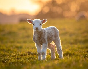 Fototapeta premium Adorable lamb in golden sunlight