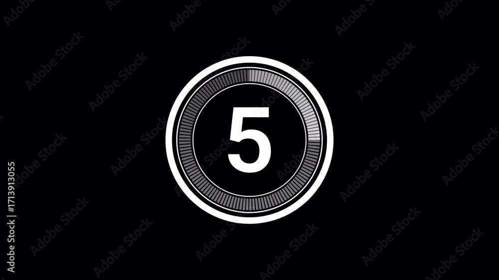 Poster circle countdown timer 5 seconds animation from 5 to 1 seconds, animated circle countdown timer 05 t