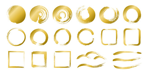 和風な筆のあしらいセット・丸 四角 ライン