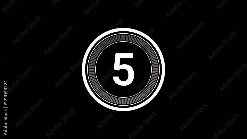 Poster modern 5 second countdown timer circle animation, transparent video graphic