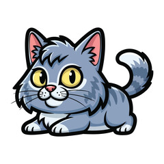 Playful Kitty Cartoon: A delightful illustration of a chubby, blue-gray kitten with wide, expressive eyes, radiating charm and joy. Capturing the essence of feline adorableness. 
