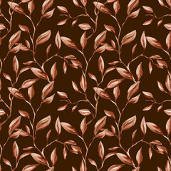 Falling autumn leaves seamless pattern in warm tones, inspired by nature, perfect for textile prints, wrapping paper, and surface design.