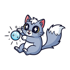 Magical Kitty and Crystal Orb: In a whimsical illustration, a playful kitty gazes adoringly at a radiant crystal orb, creating a sense of enchantment.
