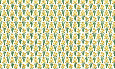 Yellow Daffodil Flowers Seamless Pattern on White floral © Jannatul