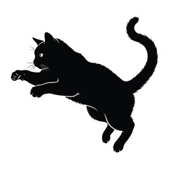 Black cat leaping: A sleek silhouette of a black cat captured mid-jump, with every muscle defined in this striking, graphic rendering. Its poised leap illustrates agility, grace.