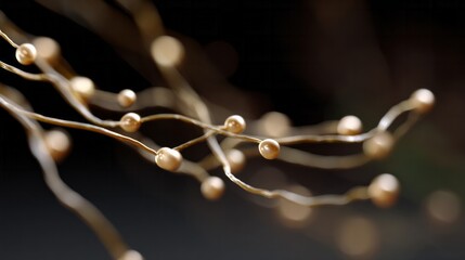 Twisting tendrils cradle golden spheres, evoking ancient dendritic patterns, celebrating Fibonacci Day and unique fractal design aesthetics