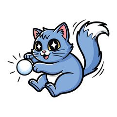 Playful Kitten with Ball: An adorable blue kitten, exuding joy, bats at a glowing ball, its large, expressive eyes sparkling with delight.