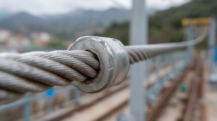 Steel cable gleaming in morning mist, tensile whisper of engineering prowess, evokes spirit of Labor Day strength
