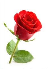Single vibrant red rose on white background (1)