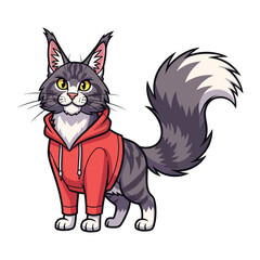 Stylish Cat Illustration: A trendy illustrated cat in a vibrant red hoodie strikes a pose, exuding a cool and relaxed vibe.