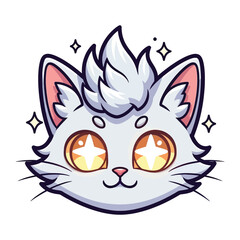 Mystical Cat Icon: A charming cartoon cat radiates with starlight energy, captivating with its playful design. The illustration evokes a sense of magic.