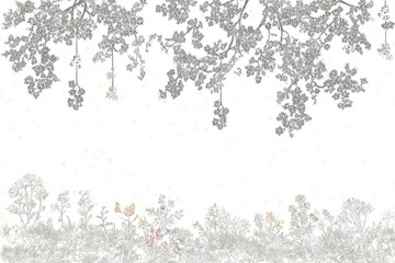 Pastel floral and branch design, muted color palette