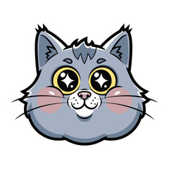Fototapeta premium Cute cat face: A charming and whimsical cartoon image, illustrating an endearing cat's face with sparkling eyes, delicate whiskers, and a touch of blush. Evoking feelings of joy.