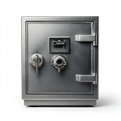 Gray metal safe with two combination dials deposit slot and thick door hinges