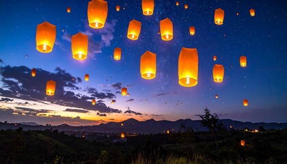 Lanterns floating at night