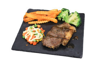 Grilled Steak Dish: A mouthwatering plate showcases a perfectly grilled steak, complemented by a vibrant array of sides, inviting indulgence.