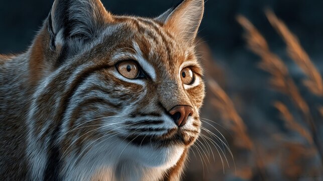 Wild bobcat observing prey in natural habitat