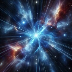 Obraz premium Cosmic Ray Burst Trails of HighEnergy Blue Streaks and Star Blac