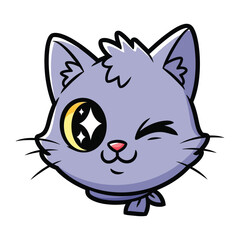 Charming Cat Cartoon Portrait: A cute and winking cartoon cat portrait, its captivating eye shining with a moon-like gleam, radiating warmth and playful character.
