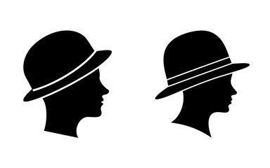 Two silhouette profiles of women wearing hats with hatbands displayed against a white background