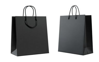 Two identical dark gray shopping bags, angled, with handles