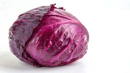 Fototapeta premium Fresh head of red cabbage on white background. AI GENERATED. 