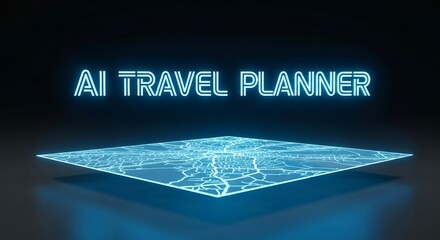 Ai travel planner with neon city map and glowing text effect