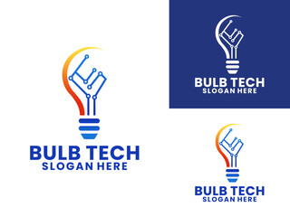 Tech Bulb logo design vector template. Bulb digital logo design icon. Network idea logo design vector